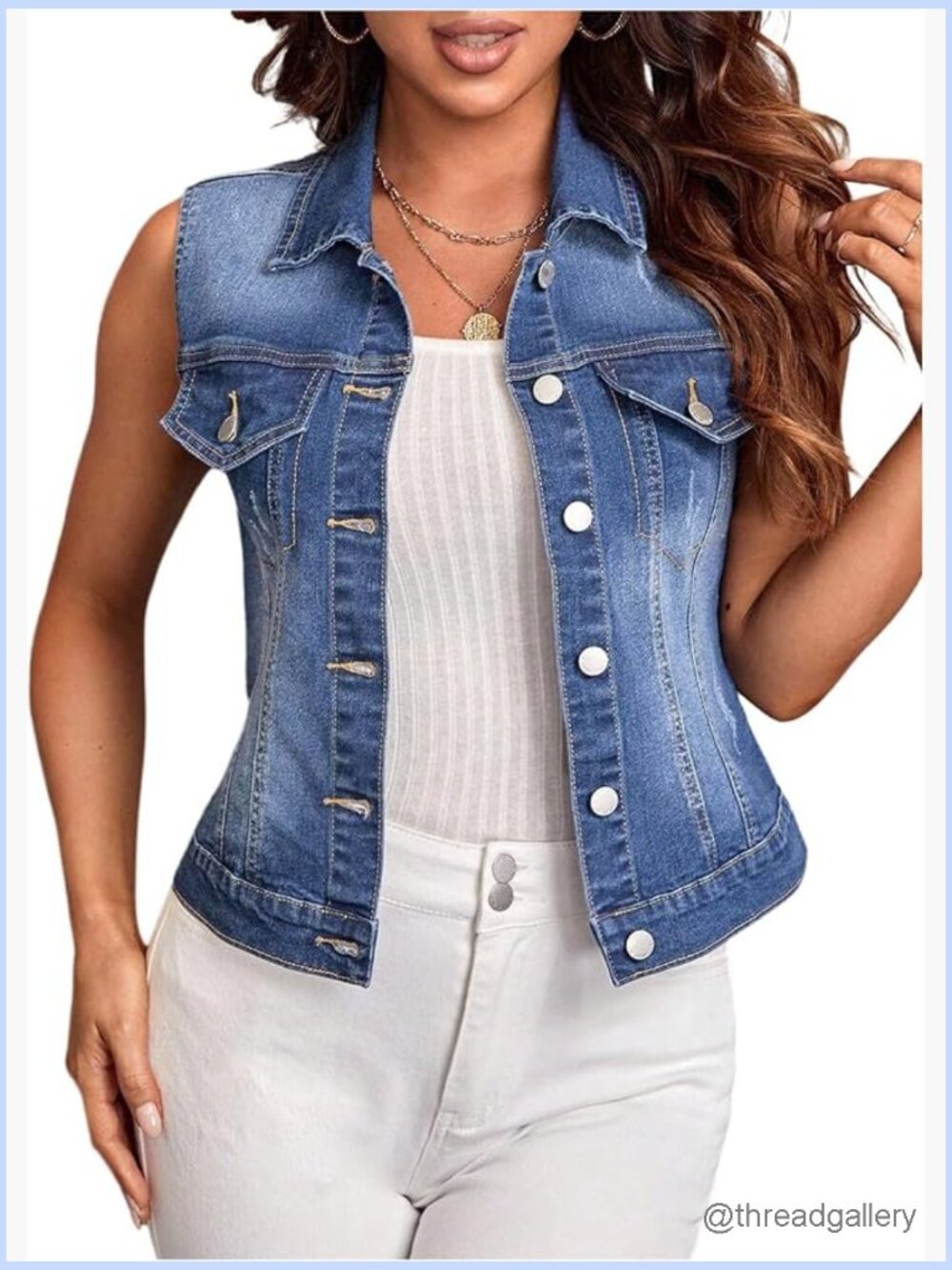 Button Down Denim Vest Crop Jean Jacket Sleeveless Women Vest
